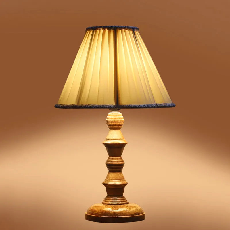 Pleatra I Timber Wooden Table Lamp - Ivory,Brown media 5
