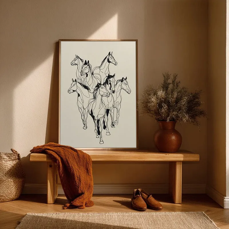Horse Rhythm Wall Painting With Brown Frame media 6