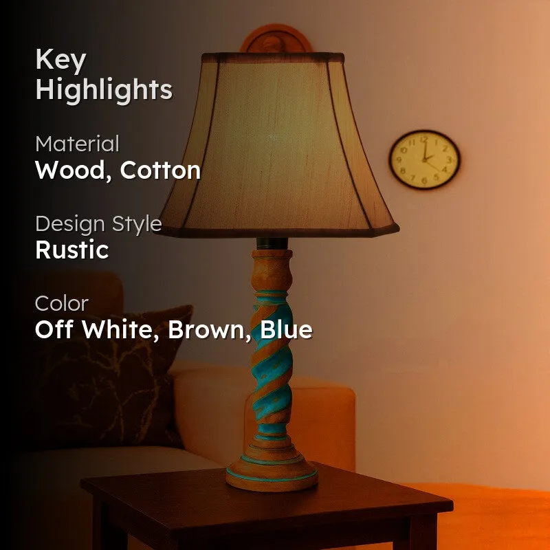 Elara Rivo Wooden Table Lamp - OffWhite media 2