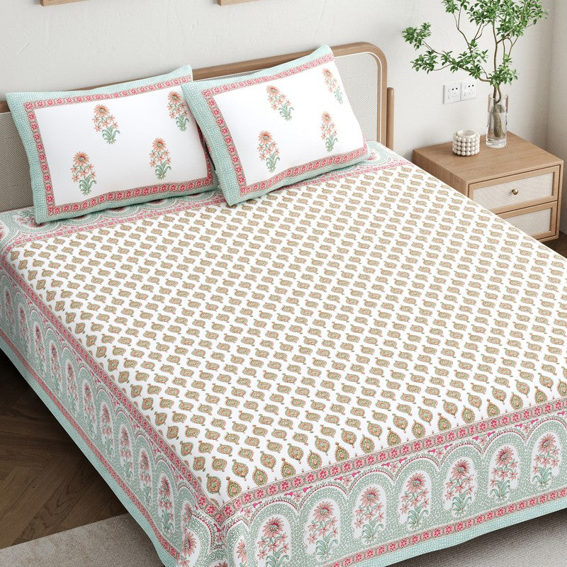 OvoFloro Handblock Printed Cotton Bedsheet (Pink) - 400 TC media 3