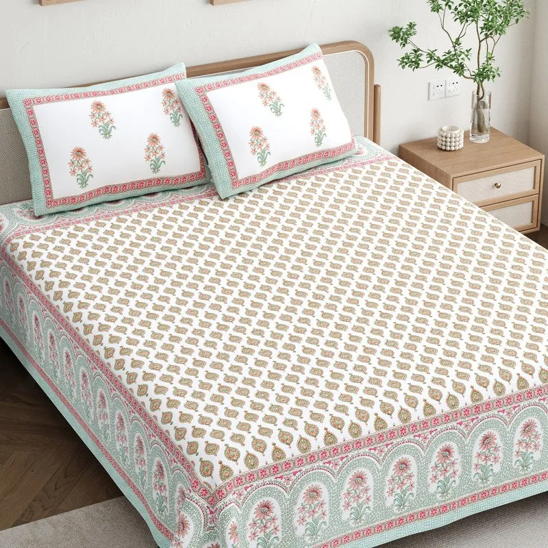 OvoFloro Handblock Printed Cotton Bedsheet (Pink) - 400 TC media 3