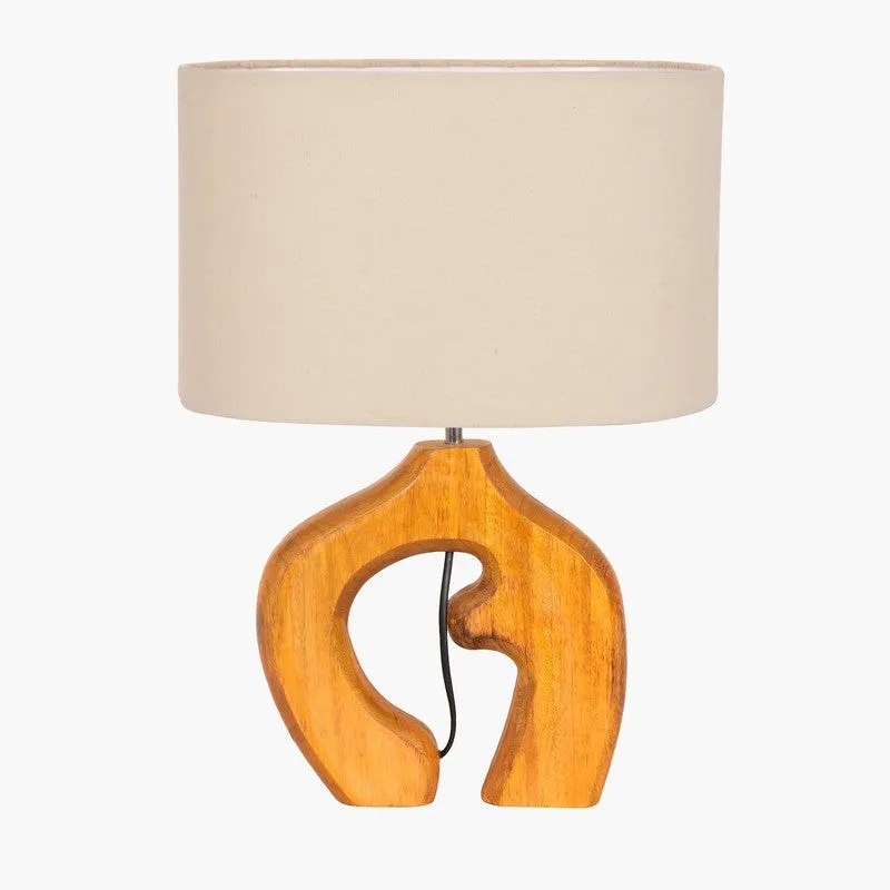 Elowen Organic Wooden Fabric Table Lamp - Beige,Brown media 3