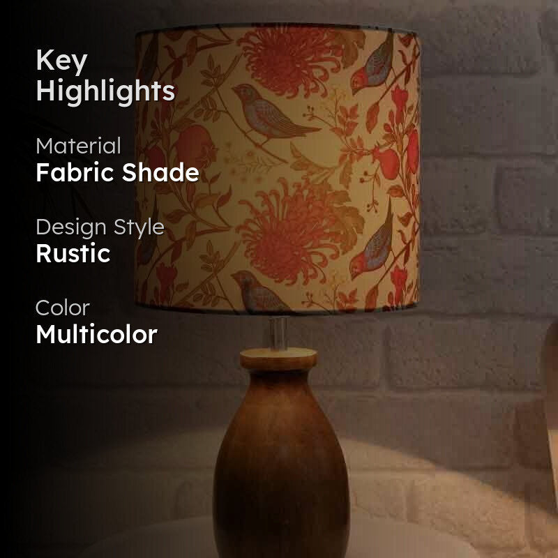 Amber Brown Fabric Table Lamp - Multicolor media 2