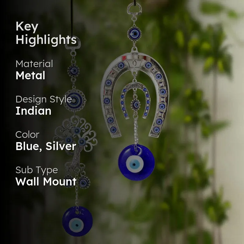 Tree Of Life & Horse Shoe Evil Eye Metal Wall Accent - Set Of Two media 2