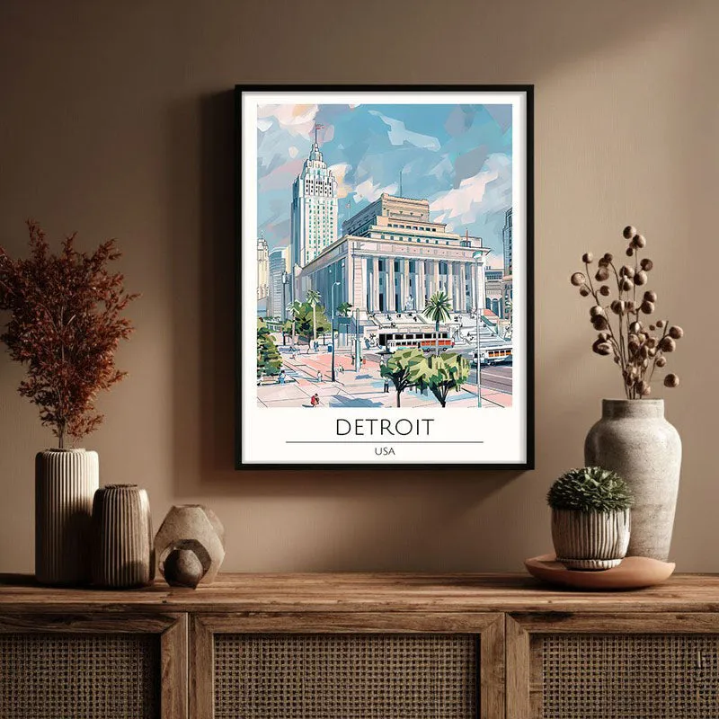 Vintage Detroit Framed Canvas Wall Painting media 3