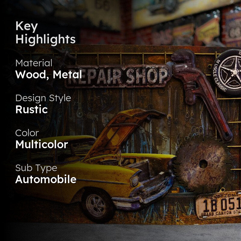 Retro Yellow Cab Wood & Metal Wall Accent media 2