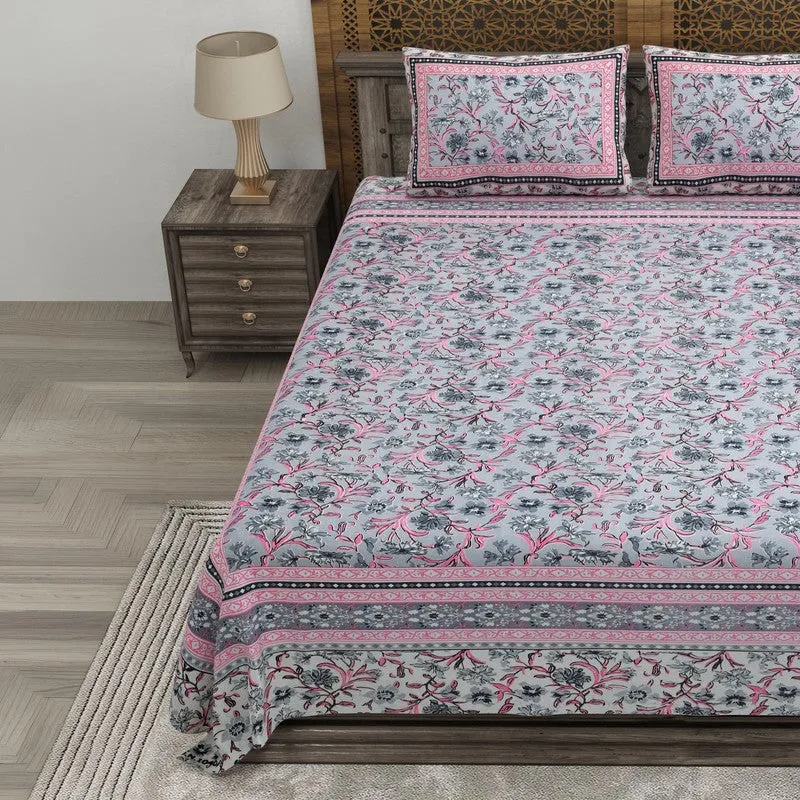 Bloomio Cotton Bedsheet (Grey,Pink) - 240 TC media 3
