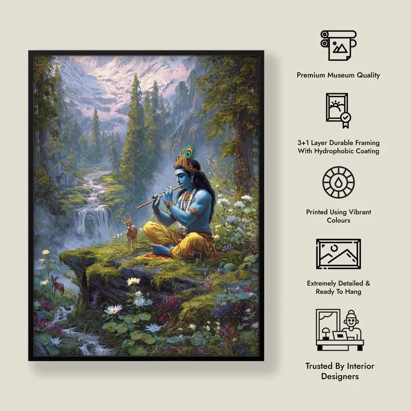 Vrindavan Bihari Lord Krishna Playing Fluit I Archival Paper Wall Art media 8