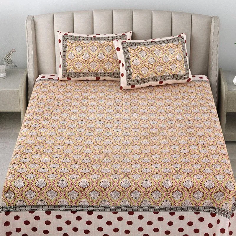 Triveni Treasure Ethnic Cotton  Bedsheet (Brown) - 140 TC media 1