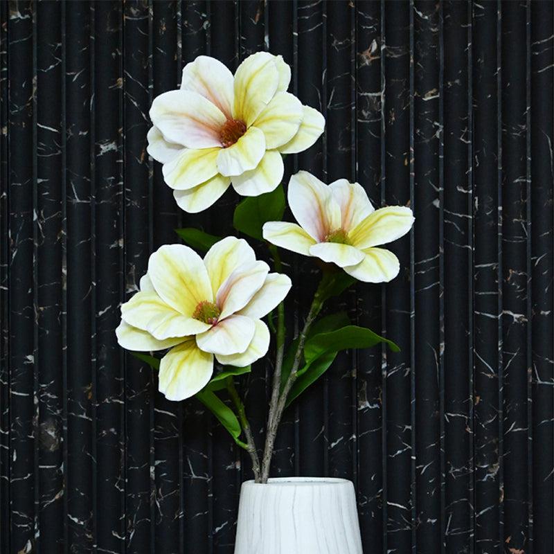 Artificial Magnolia Flower Stick - White & Green media 5