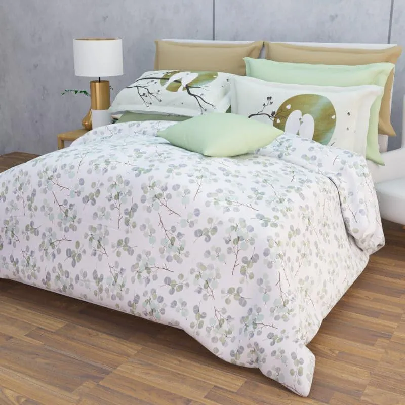 Birdie Love Floral Cotton Bedsheet (Olive Green) - 180 TC media 1