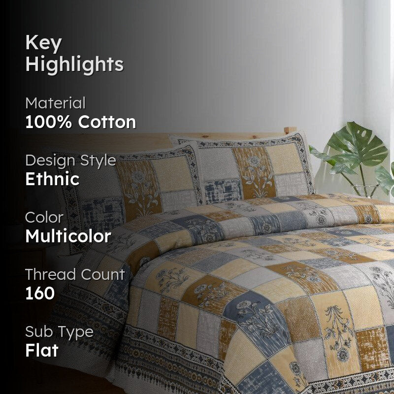 Girish Ethnic Cotton Bedsheet (Grey) - 160 TC media 2