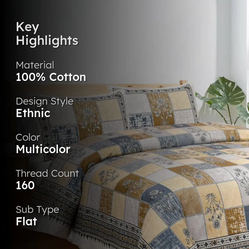 Girish Ethnic Cotton Bedsheet (Grey) - 160 TC media 2