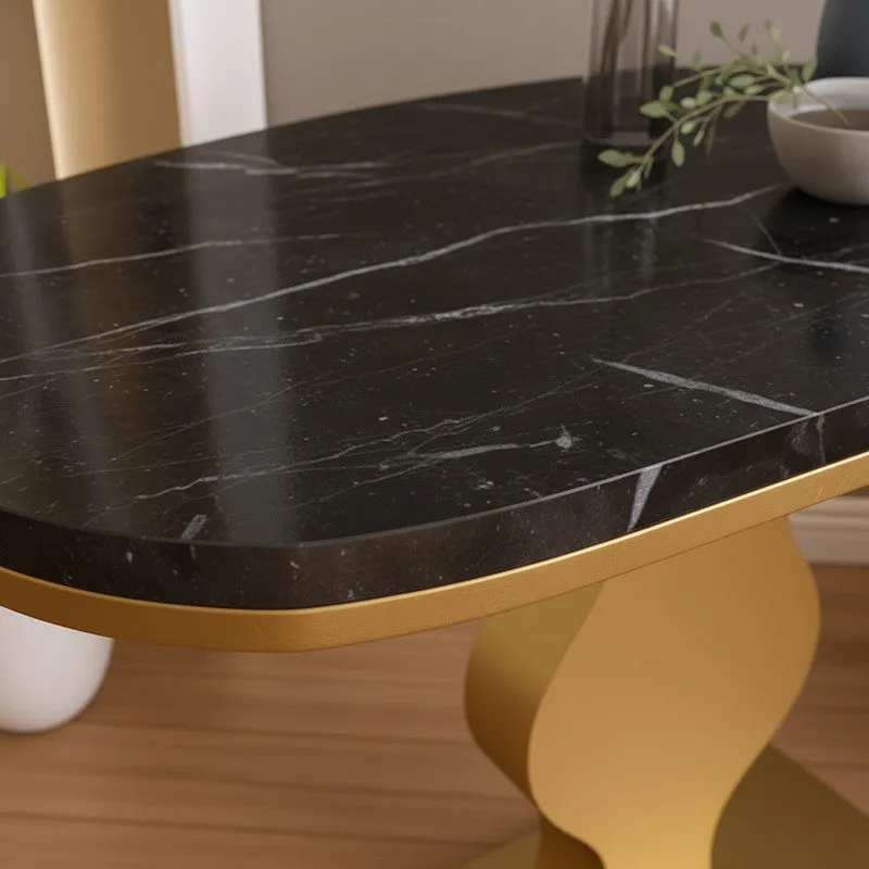 Curvy Metal Console Table with Marble Top (Gold) - Small media 3
