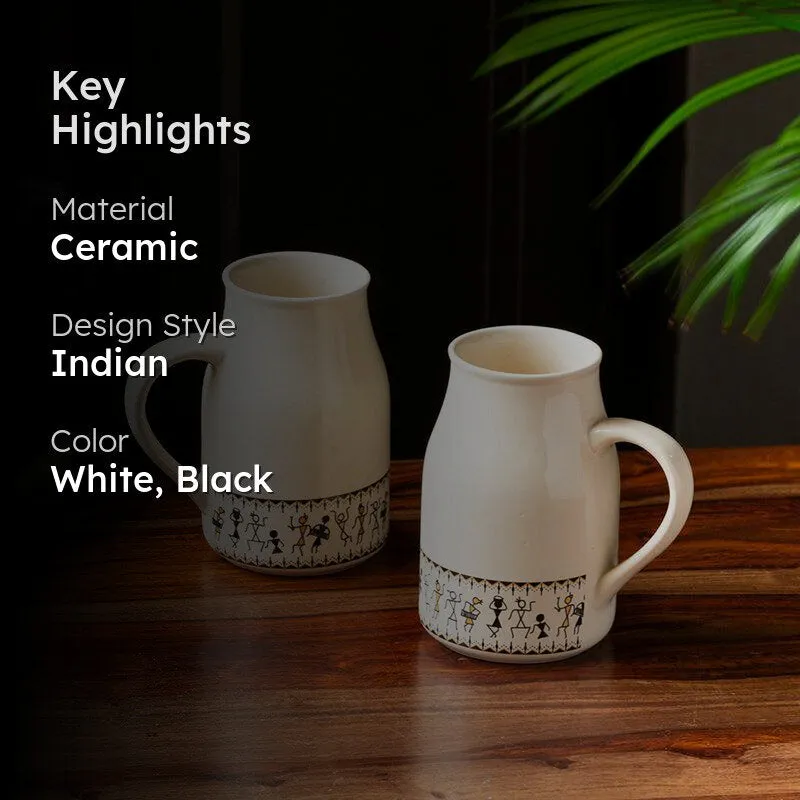 Warli Ceramic Coffee Mug (430 mL Each) - Set of Two media 2