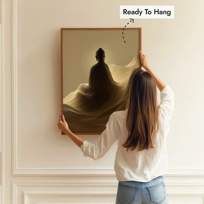 Silhouette on the Mist Buddha Archival Paper Wall Painting With Brown Frame media 5
