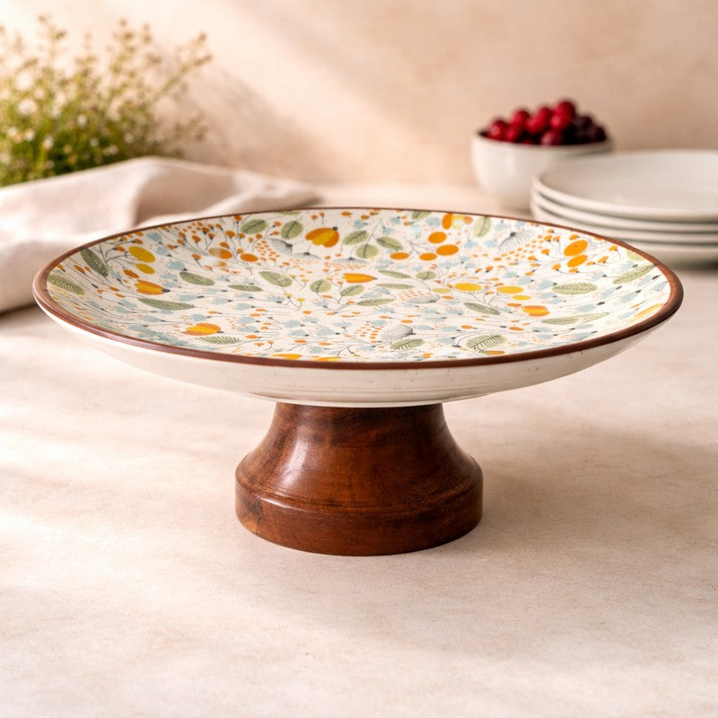 Mustard Floral Ceramic Cake Stand