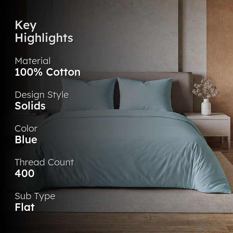 Maison Solid Cotton Bedsheet (Pale Blue) - 400 TC media 2