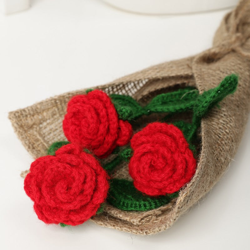 Crochet Handmade Rose Bouquet (Red) - Set Of Three media 6