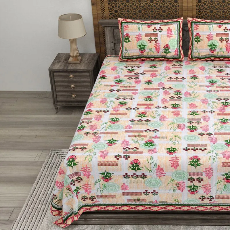 Formy Cotton Bedsheet (Peach,Green) - 240 TC media 3