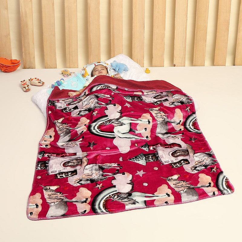 Monte Carlo Dreamy Unicorn Kids Blanket (Red) - 500 GSM