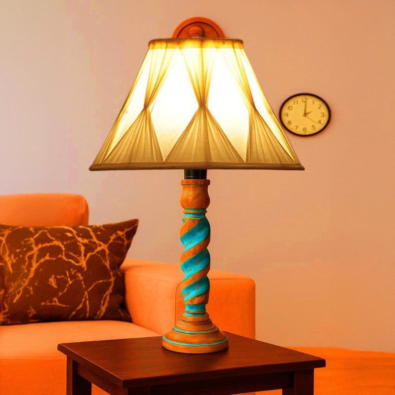 Elara Zerin Wooden Table Lamp - Ivory