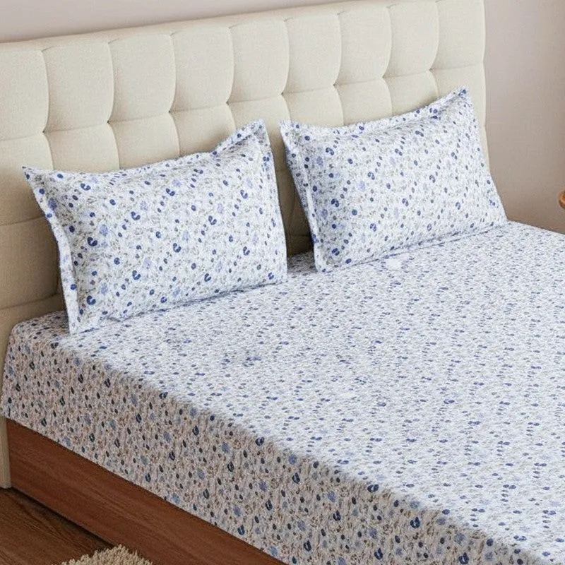 Avani Floral Cotton Bedsheet (Blue) - 180 TC media 3