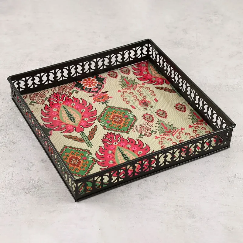 India Circus Rosavine Multicolor Square Galvanized Iron Serving Tray media 4
