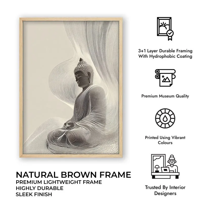 Quiet Contour Buddha Wall Painting With Brown Frame media 9