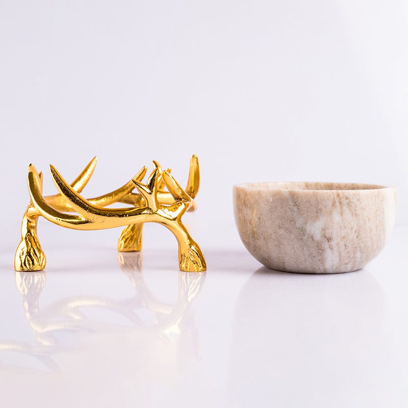 Carrara Cradle Marble Serving Bowl With Metal Stand (Beige) - 300 ML media 4