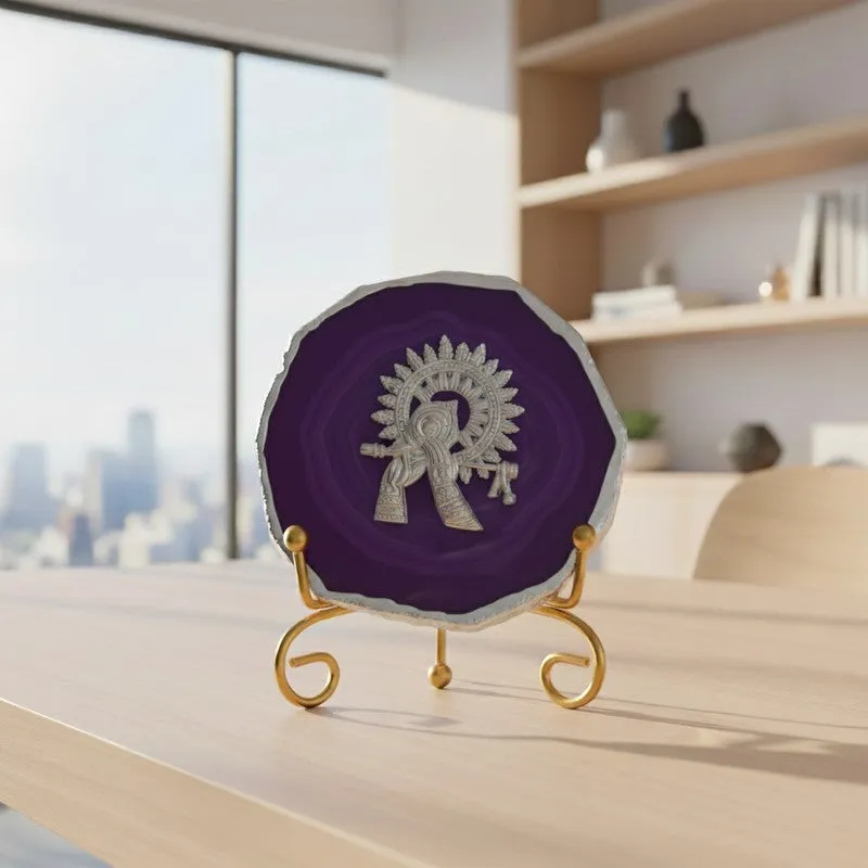 Divine Murli Aura Agate Showpiece With Stand - Purple media 5