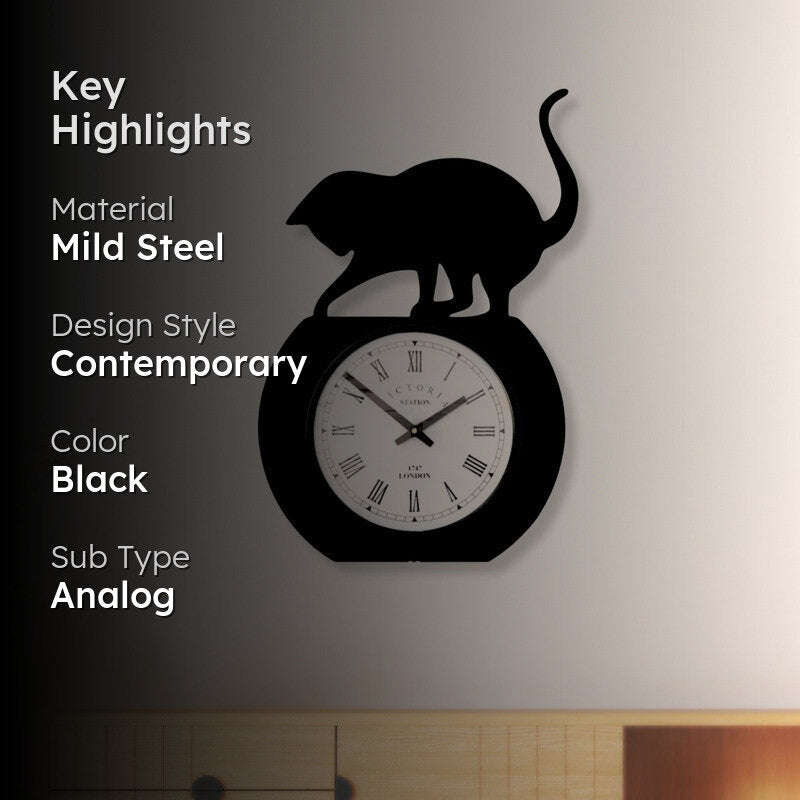 Kitty Steel Analog Wall Clock - Black media 2