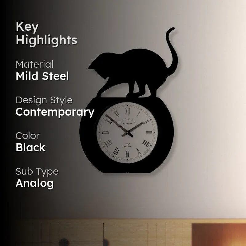 Kitty Steel Analog Wall Clock - Black media 2