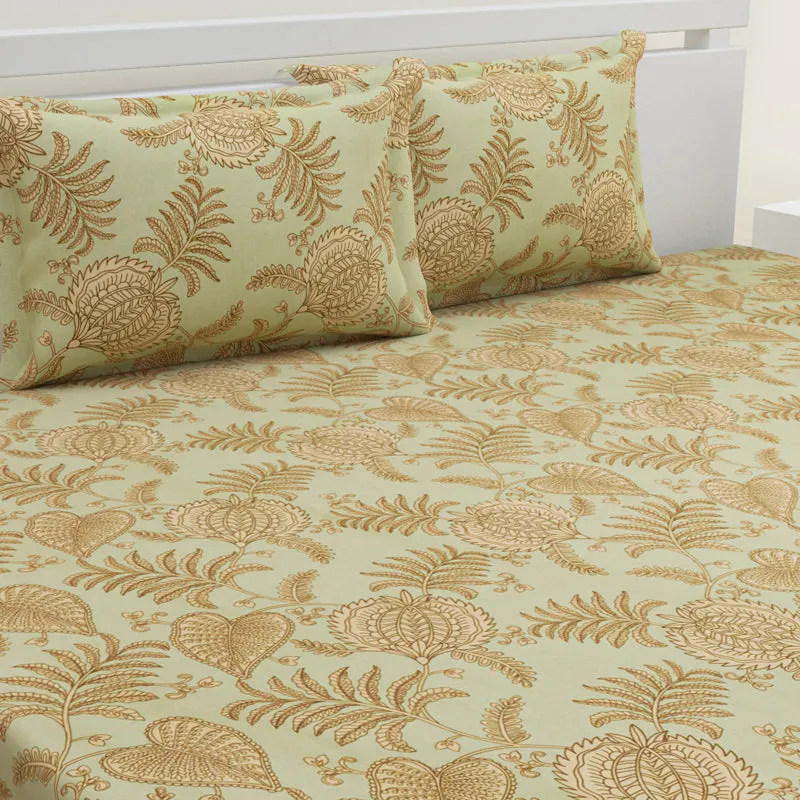 Fern Dreams Cotton Bedsheet (Light Yellow) - 144 TC media 3