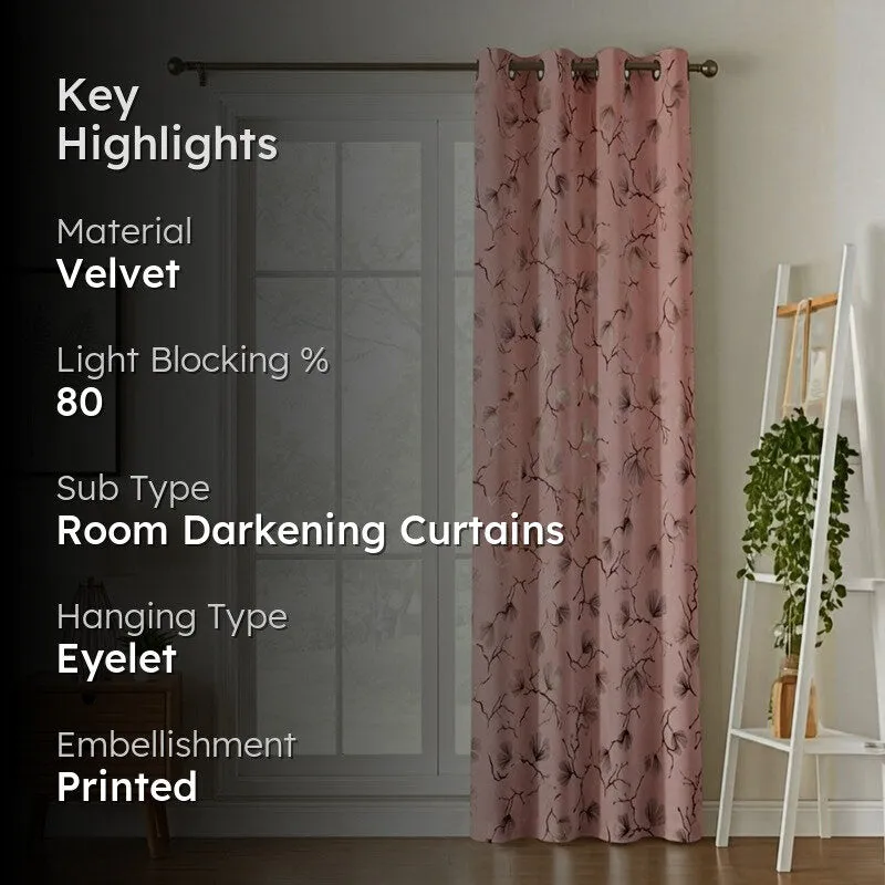 Soft Edge Printed Velvet Curtain - Pink,Gold media 2