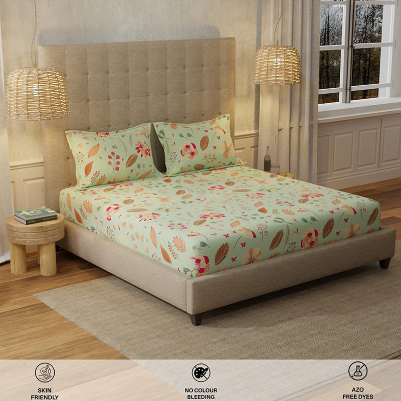 Urban Space Florence Sage Green Cotton Bedsheet - 200 TC media 5