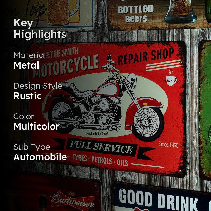The Smith Motorcycle Repairs Retro Metal Wall Accent media 2