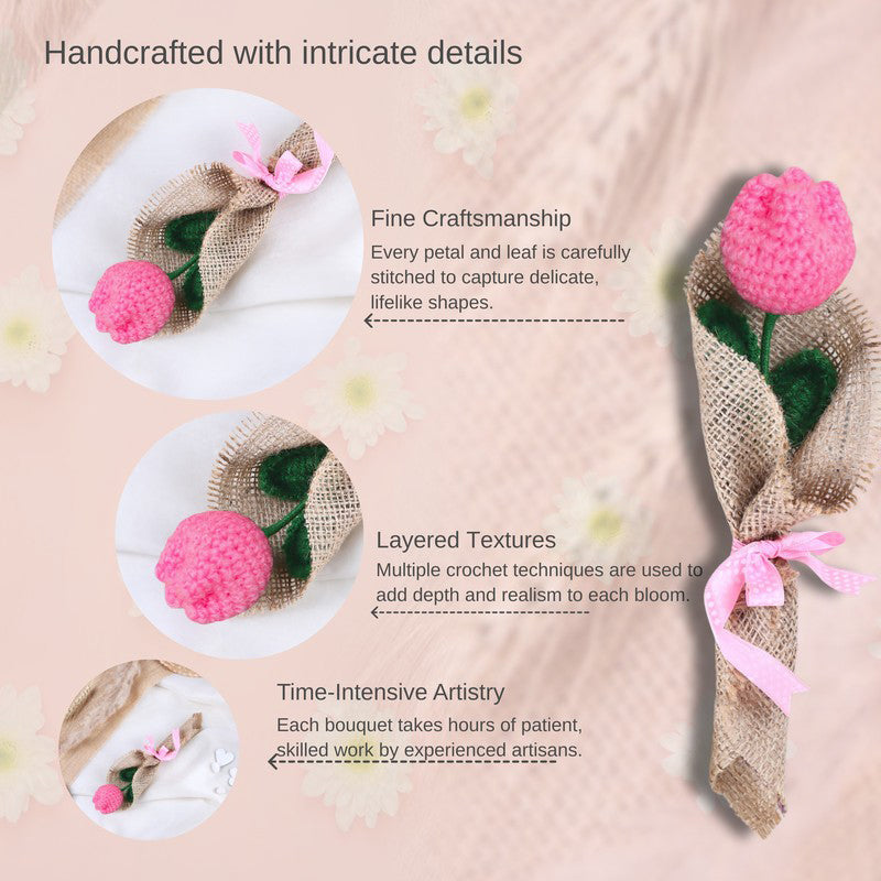 Crochet Handmade Tulip Bouquet - Pink media 6