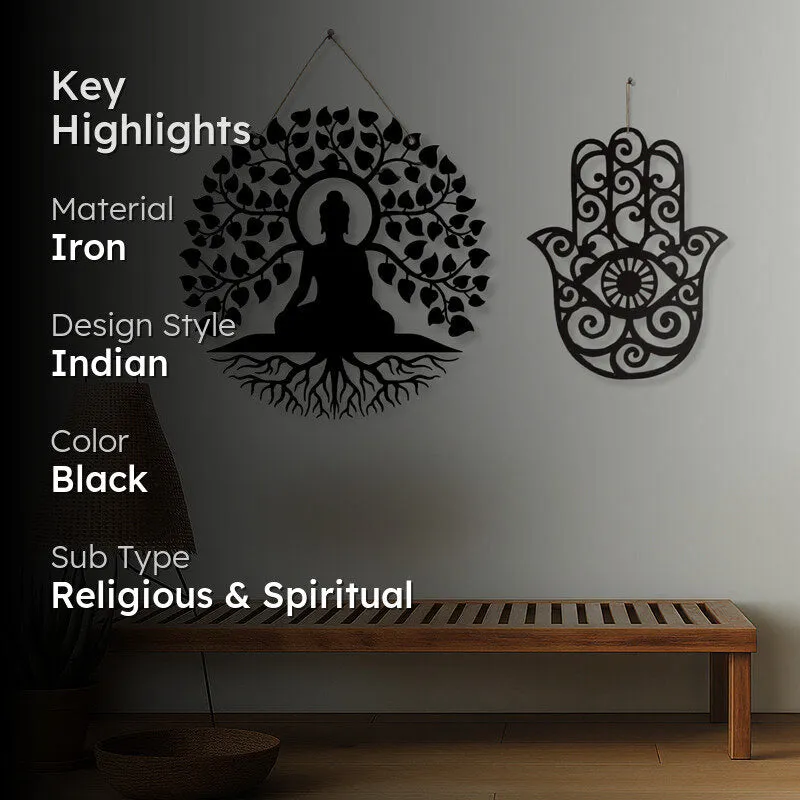 Buddha With Hamsa Hand Iron Wall Accent- Set Of Two media 2