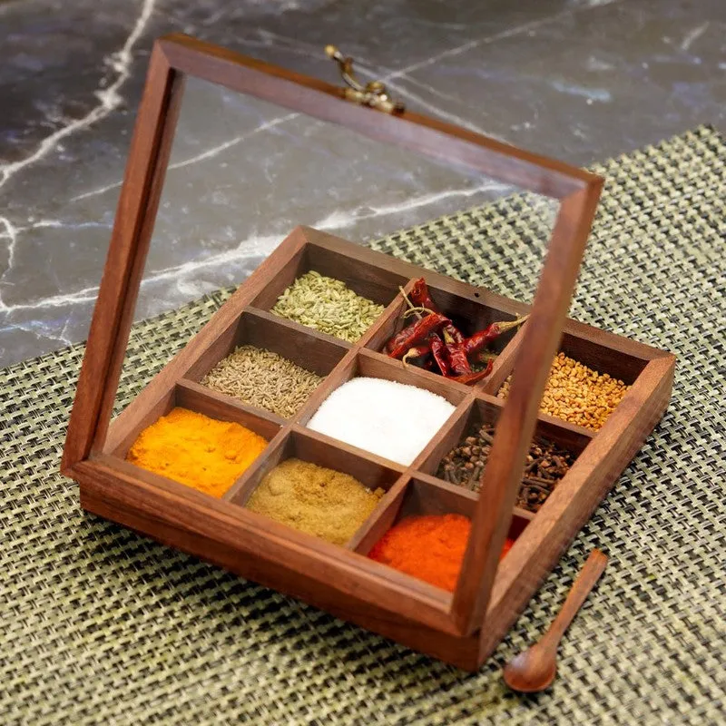 Aroma Sheesham Wood Rectangle Masala Box - Two Piece Set media 4