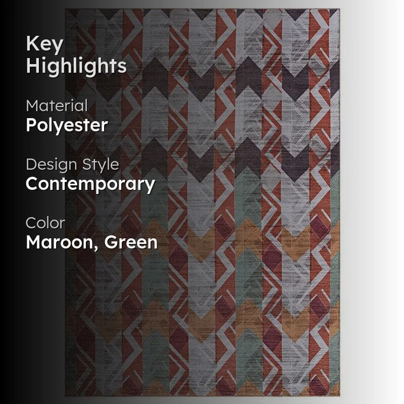 Geometric carpet with highlight overlay showing maroon and green colours