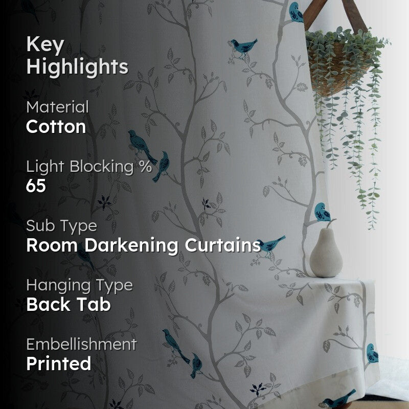 Tranquebar Home Nature Wings Cotton Curtains(Blue) - Set Of Two media 2