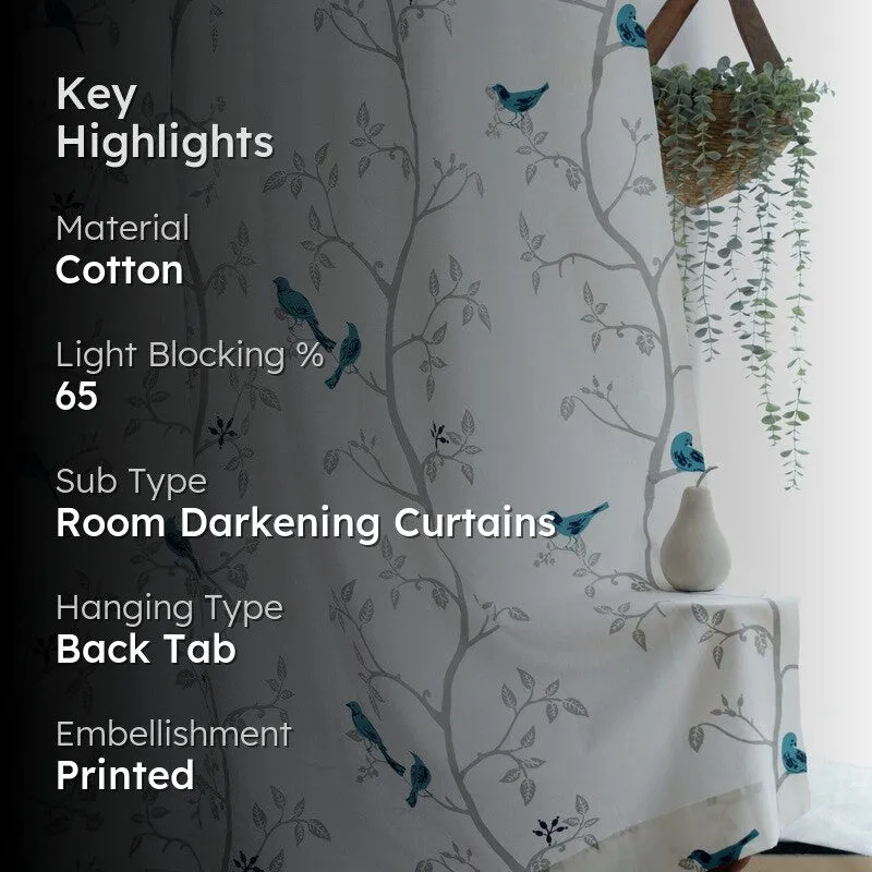 Tranquebar Home Nature Wings Cotton Curtains(Blue) - Set Of Two media 2