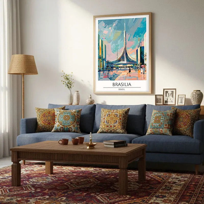 Vintage Brasilia Framed Canvas Archival Canvas Wall Painting - Natural Brown Frame media 4