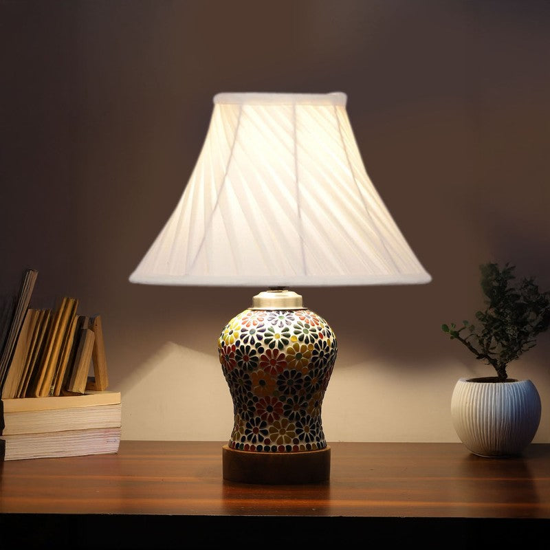 Aurelia I Pleated Wooden Table Lamp - Multicolor