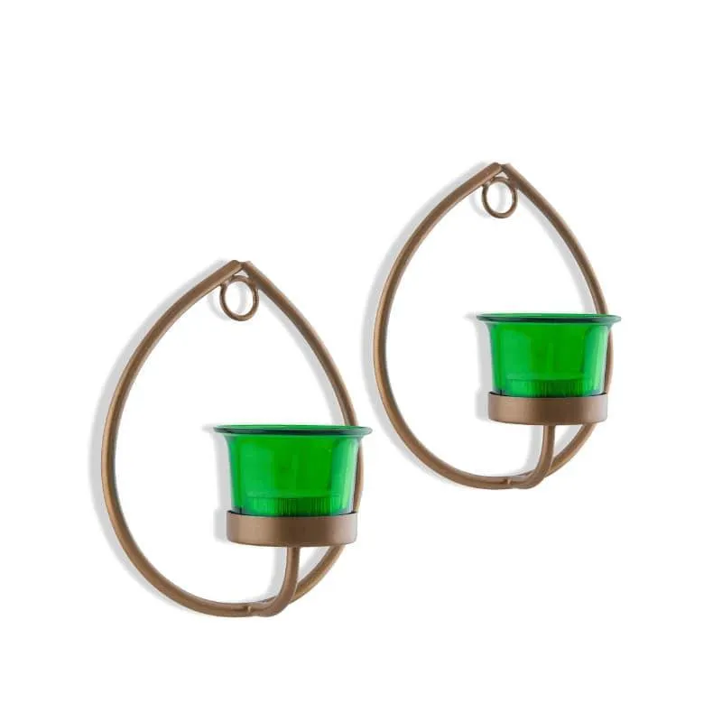 Gold Drip Sconce Candle Holder (Green) - Set Of Two media 4