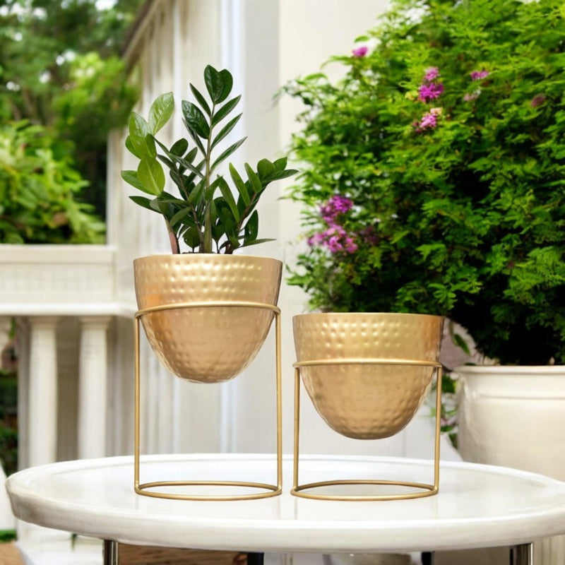Trudene Metal Pot With Stand (Gold) - Set Of Two media 3