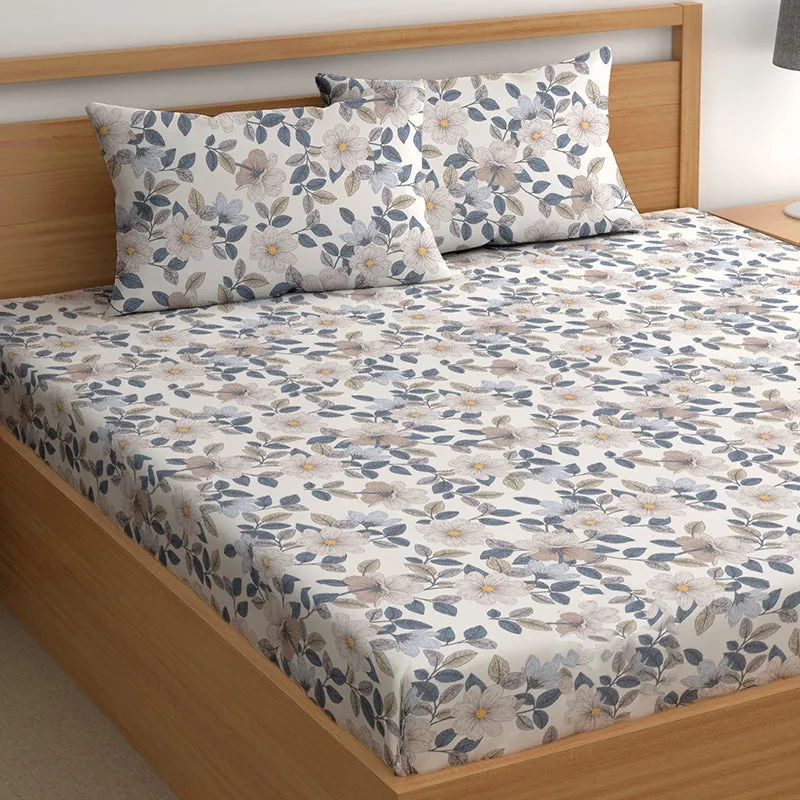 Flora Blues II Microfiber Microfiber Bedsheet - 150 GSM media 4