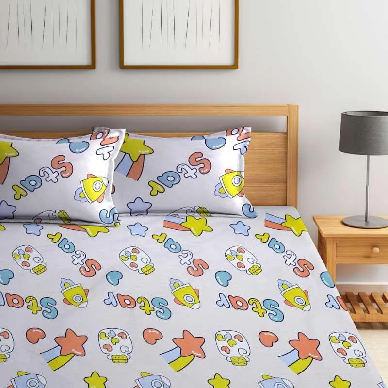 Shooting Star Printed Microfiber Bedsheet - 130 GSM media 5