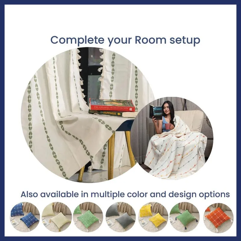 Room styling graphic with matching white and green textile accents and colour options